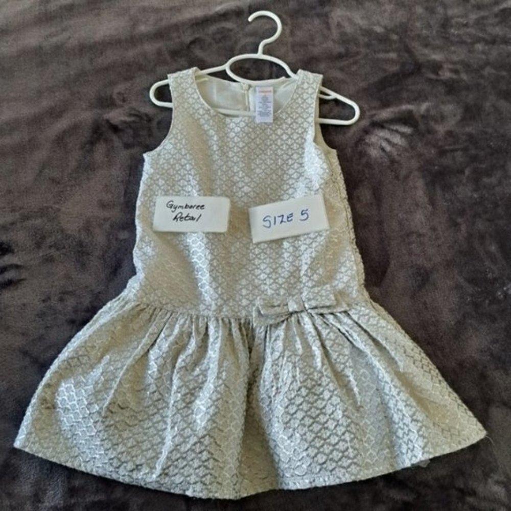 Gymboree girls size 5 silver metallic dress bow on waist VGUC